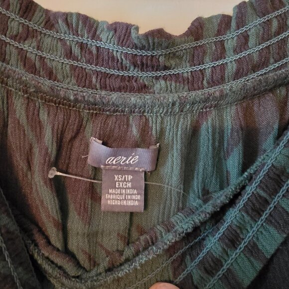 Aerie Womens XS Extra Small Green Leaf Print Off The Shoulder Shorts Romper CUTE - Picture 7 of 13